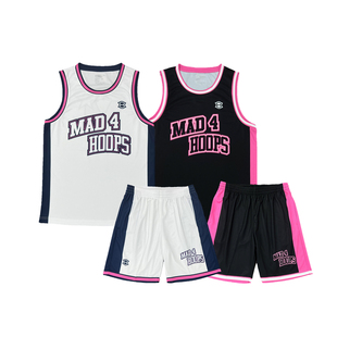 Madhoops美式版复古篮球服套装辣妹玫红篮球圆领运动背心短裤
