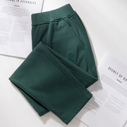 墨绿色运动裤女士宽松直筒秋冬季加薄绒卫裤高腰洋气大码长裤
