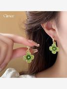 小清新时尚绿色水晶花朵耳扣网红潮流耳环高级感通勤百搭耳饰