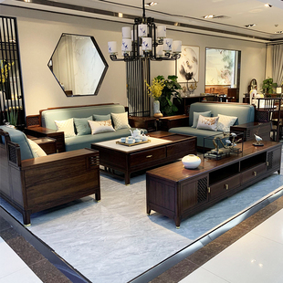 新中式沙发组合禅意别墅大小户型，客厅现代简约小乌金实木高端家具