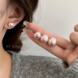 施家樱花粉馒头珍珠耳钉女小众设计气质高级感耳环S925银针耳饰品