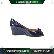 香港直邮salvatoreferragamo女士，深蓝色牛皮蝴蝶结，鱼嘴坡跟鞋0