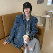复古牛仔外套春季2023韩范中长款bf风盐系设计感开衫上衣女装