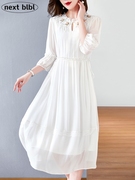 香港2024夏季大码时尚白色真丝连衣裙气质优雅宽松显瘦蚕丝长裙子
