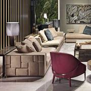客厅欧式沙发组合样板房，设计师真皮头层牛皮美式后现代轻奢沙发