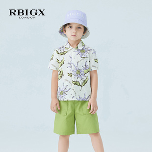 纯棉RBIGX瑞比克童装夏季绣花衬衣潮流休闲男童短袖衬衫