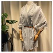 意大利时尚设计纯羊绒针织四面流苏披肩镂空设计保暖百搭灰色围巾