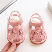 婴儿防滑学步鞋夏季牛筋，底可爱公主，鞋叫叫鞋魔术贴女童凉鞋0-2岁