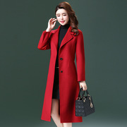 高端品质双面羊绒大衣女，中长款秋冬中年，女士大红色双面羊毛呢外套