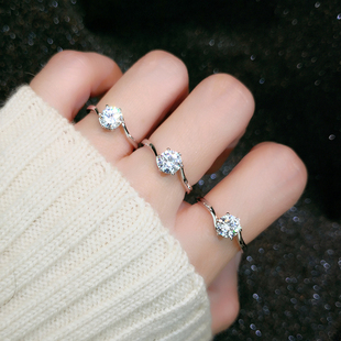 仿真钻石戒指女小众简约潮，克拉六爪合金锆石仿莫桑石求婚(石求婚)结婚指环