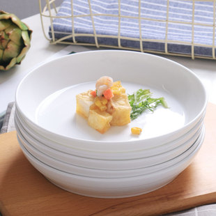 盘子菜盘家用纯白日式创意，骨瓷餐盘圆形，汤盘陶瓷深盘菜盘子碟子