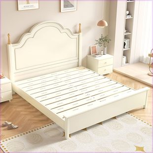 奶油风实木床1.8米现代简约白色家用小户型，卧室公主1.2米单人婚床
