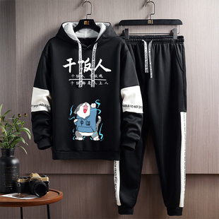 秋冬季休闲运动服套装，男生韩版潮流学生青少年，加绒加厚连帽卫衣