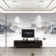 8d新中式山水风景画墙纸，客厅电视背景墙，壁纸水墨装饰壁画影视墙布
