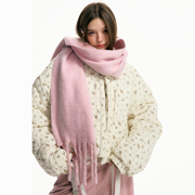necy五色舒适纯色保暖围巾，冬季百搭美拉德色系仿羊绒流苏披肩女