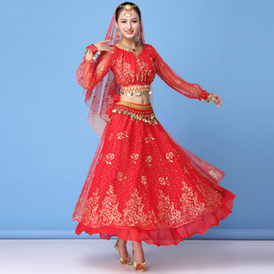 肚皮舞演出服套装长袖上衣，大摆裙新疆民族舞蹈服女成人印度舞服装