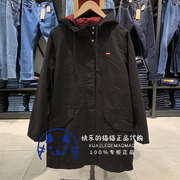 Levis李维斯 女士黑色拼色中长款连帽棉服外套75710-0001