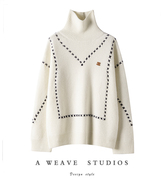 萨琪尼篙萣软糯100%纯羊绒，毛衣!重磅，手工明线!高领羊绒针织衫女
