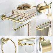 北欧304不锈钢拉丝金金色(金金色)毛巾架组合浴巾架，套装卫生间挂件免打孔