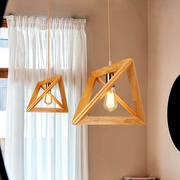 美式实木餐厅吊灯咖啡厅复古北欧几何造形木框前台收三角木质吊灯