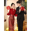 新中式旗袍订婚礼服平时可穿敬酒服2024新娘，衣服结婚红色裙子