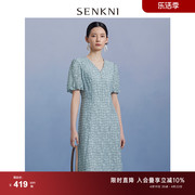 senkni圣可尼精致复古蕾丝连衣裙夏装，蓝色宫廷风，泡泡袖名媛裙子女