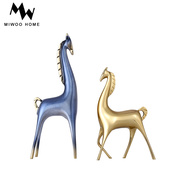 现代轻奢儿童房抽象艺术马摆件(马，摆件)萌趣长颈鹿，纯铜萌羊创意全铜彩羚羊