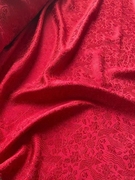 织金凤穿牡丹提花真丝面料金线，丝绸汉服中国风纯色提花重绉大红