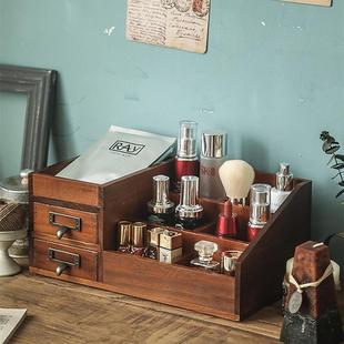桌面收纳盒木质带隔板小抽屉式多层首饰复古印章实木分格储物柜子