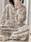 可爱豹纹套装珊瑚绒睡衣女款，冬季加厚海岛，绒2023大码家居服冬