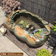 天然绿端石流水摆件小鱼缸茶社客厅养鱼石头水槽荷花池石缸风水池