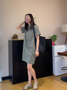 减龄polo领灰色卫衣裙2024年夏季韩国chic复古气质连衣裙子女