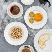 欧式家用白色陶瓷浮雕西餐盘，深盘子套装，水果盘咖啡杯碟马克杯餐具