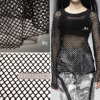 黑色纯色镂空网大眼，孔网布渔网镂空网格透视网纱罩衫设计师面料