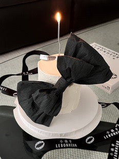 唯美大蝴蝶结蛋糕装饰 简约大气黑色芭比粉名媛风情人节生日蛋糕