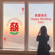 彩色喜字静电贴玻璃窗花窗户，无痕贴纸布置结婚装饰婚房婚庆用品