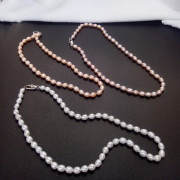 年低天然养殖淡水珍珠项链锁骨链毛衣链米型珍珠有瑕疵强光
