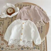 女宝宝春秋装蕾丝拼接长袖，外套婴幼儿针织开衫新生儿毛线衣服上衣