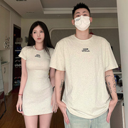 小众设计感情侣装夏季2023韩版短袖，t恤女连衣裙法式一裙一衣ins潮