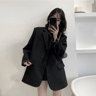 品哥弟新高级感黑色西装外套女2023年春秋韩版宽松小个子西服