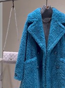 女冬款外套加绒漂亮新年流行羊羔加厚长款毛毛呢大衣蓝色今年战袍