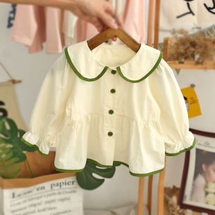 婴儿春装衬衫娃娃领女童娃娃衫甜美森系衬衣女长袖小女孩宝宝小衫