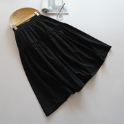  棉布女拼接森系文艺黑色半身裙中长款裙夏季通勤纯色