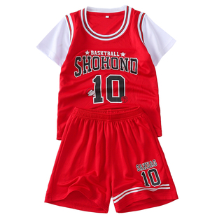 儿童短袖篮球服男童女童，假两件运动套装灌篮高手，樱木花道10号球衣