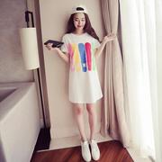 夏季韩版女装宽松字母印花圆领学生短袖t恤女中长款连衣裙潮