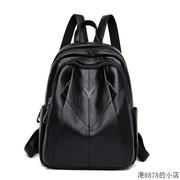 香港羊皮双肩背包女2024休闲黑色背包真皮，百搭大容量旅行包