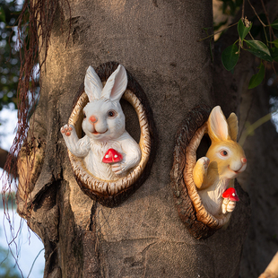 花园装饰树洞兔子树上挂件庭院园艺阳台装饰品，摆件幼儿园墙壁挂饰
