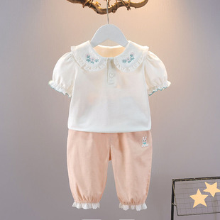 1-4-5岁女童夏装套装宝宝短袖t恤夏季儿童装上衣，婴儿衣服韩版可爱