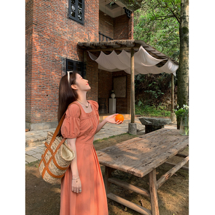 杨杨yangruoyu法式橘色连衣裙女夏季2023新设计(新设计)感小众长款初恋裙