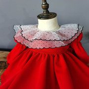 女童红色冬款加厚加绒长袖洛丽塔，连衣裙中小童拜年洋气公主礼服裙